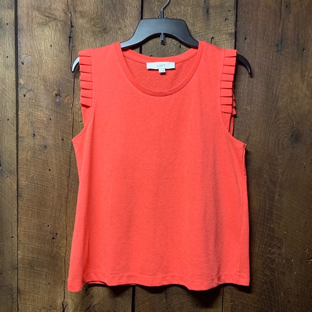 coral LOFT pleated cap sleeve knit